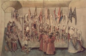 The Armoury before a Tournament, from Livre des Tournois de Rene d
